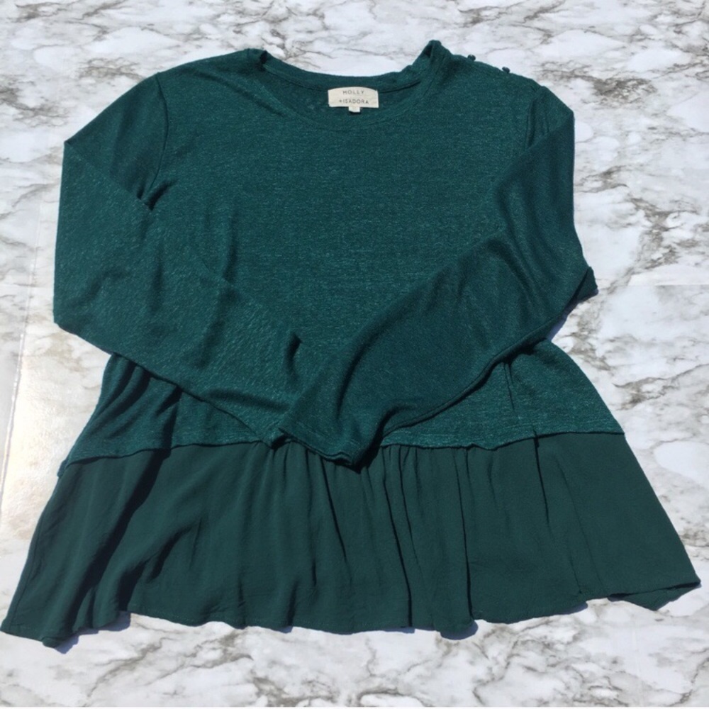 Jade Green Flutter Hem Sweater